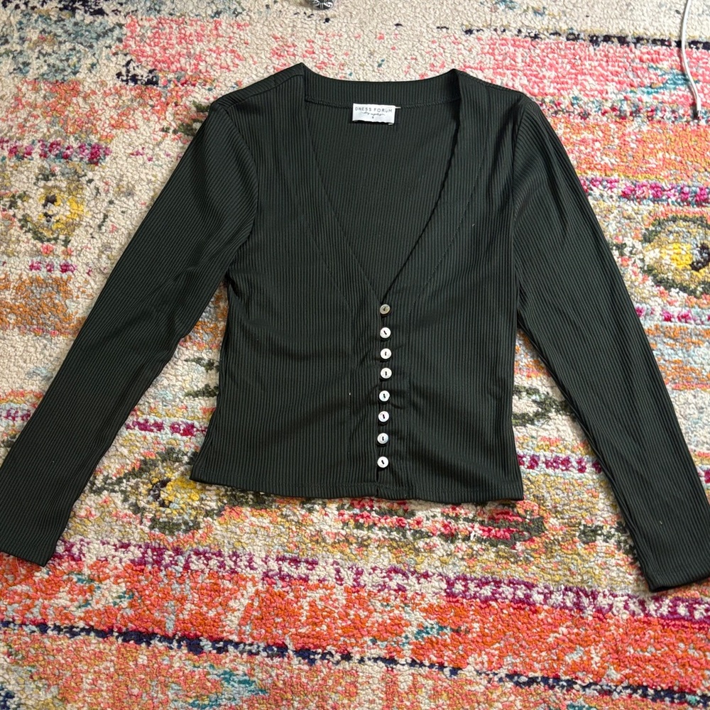 Dress Forum Dark Green Ribbed Button-Down Shirt